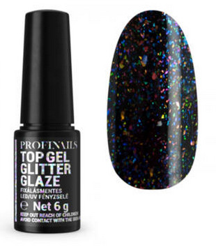 PN Top Gél Glitter Glaze fixálásmentes LED/UV fényzselé 6g  604  (FEKETE ALAPON)